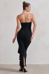 Fleur | Black Bandeau Ruffle Maxi Dress sold by Club L London