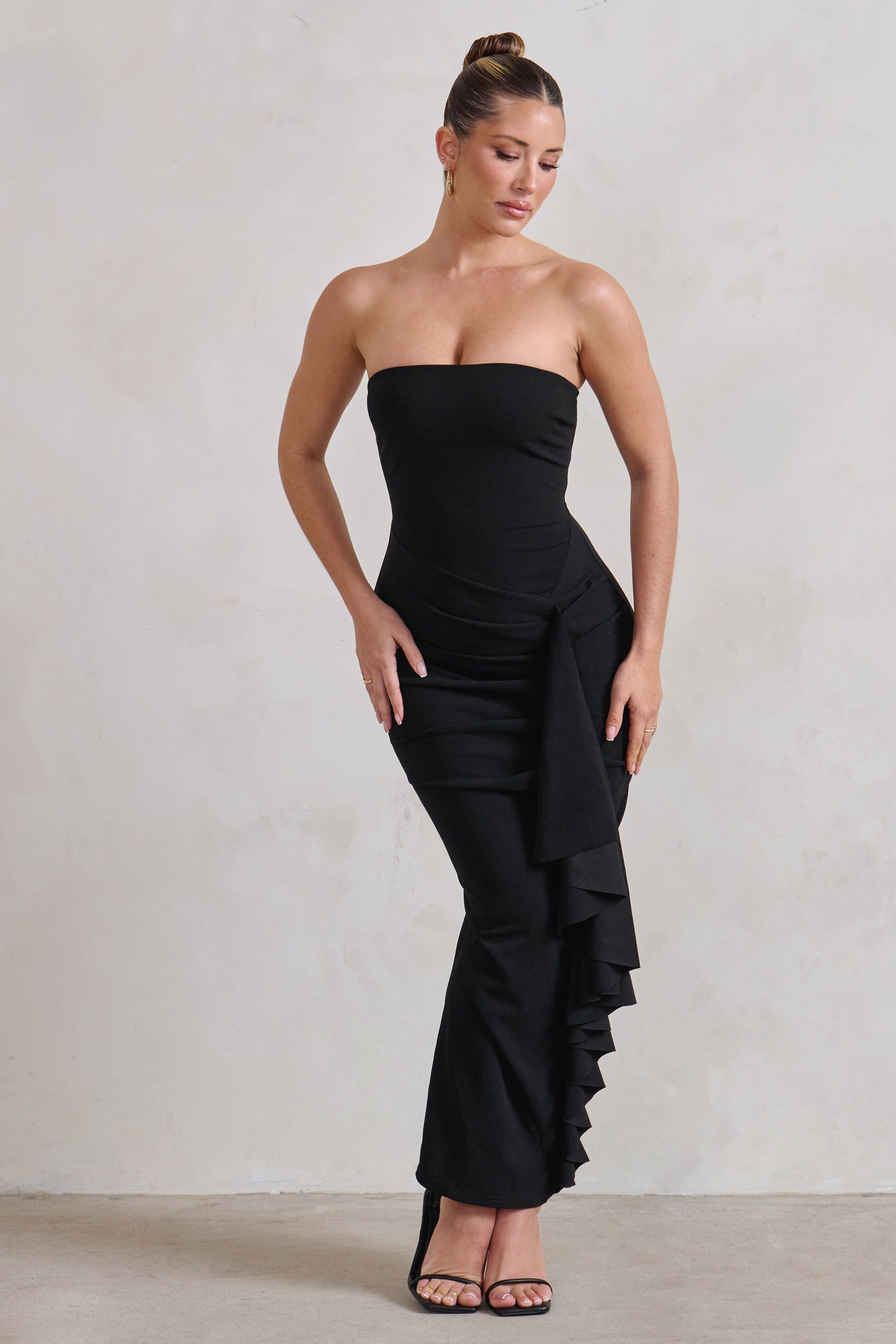 Fleur | Black Bandeau Ruffle Maxi Dress sold by Club L London product image thumbnail 5