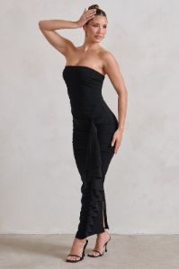 Fleur | Black Bandeau Ruffle Maxi Dress sold by Club L London