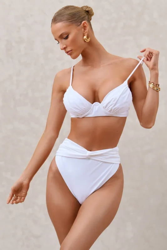 High Tide | White High Waisted Twist Front Bikini Bottoms sold by Club L London