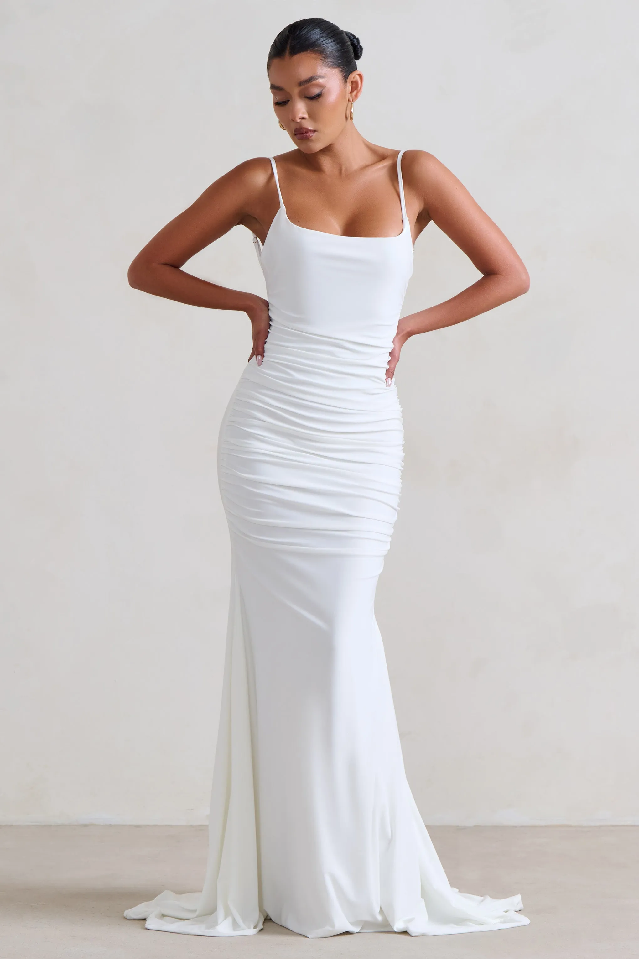 knee length dresses for ladies Low Back Midi Fishtail Dress