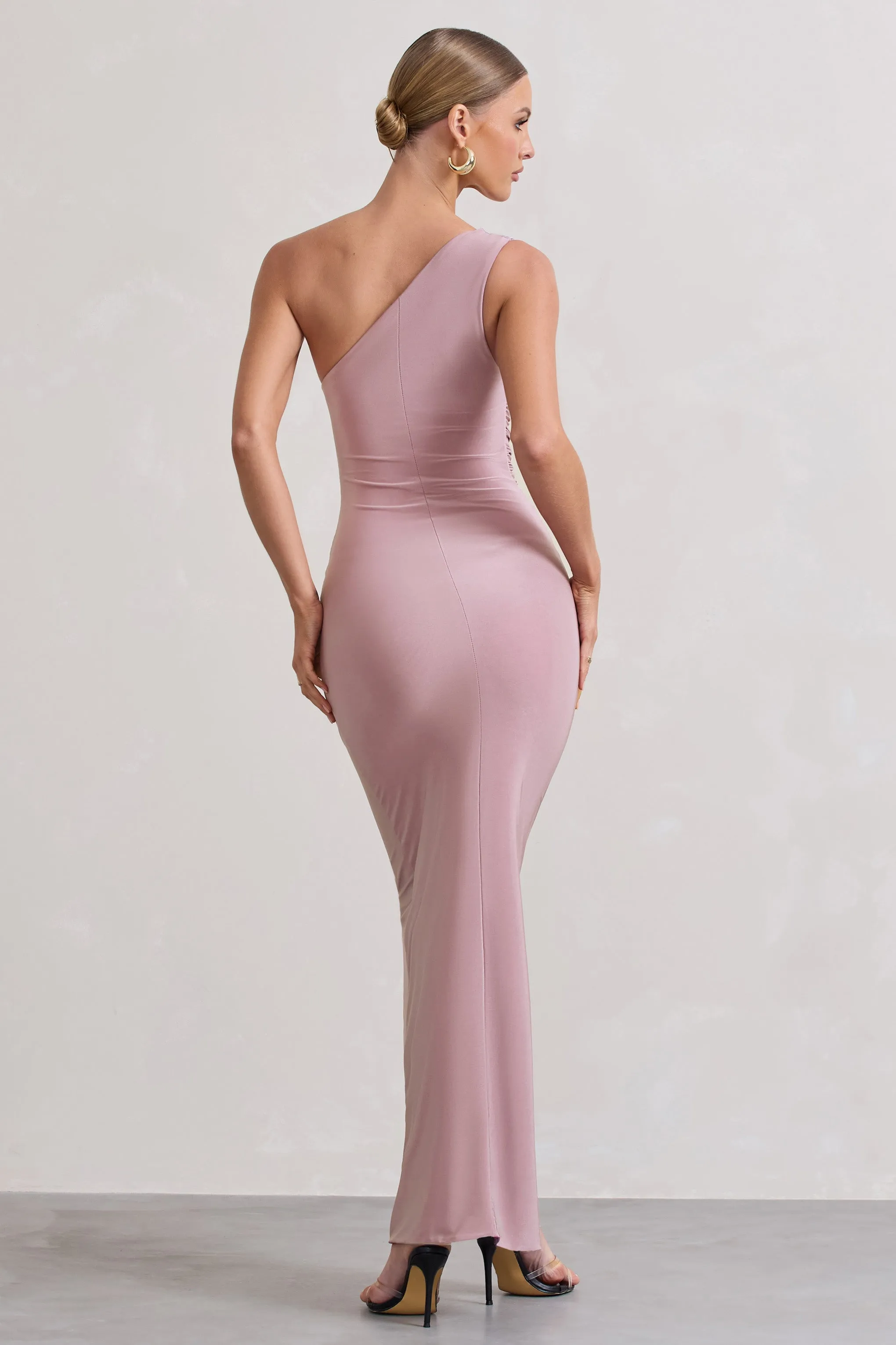 Ethereal | Dusky Lilac One Shoulder Ruched Split Maxi Dress sold by Club L London product image thumbnail 2