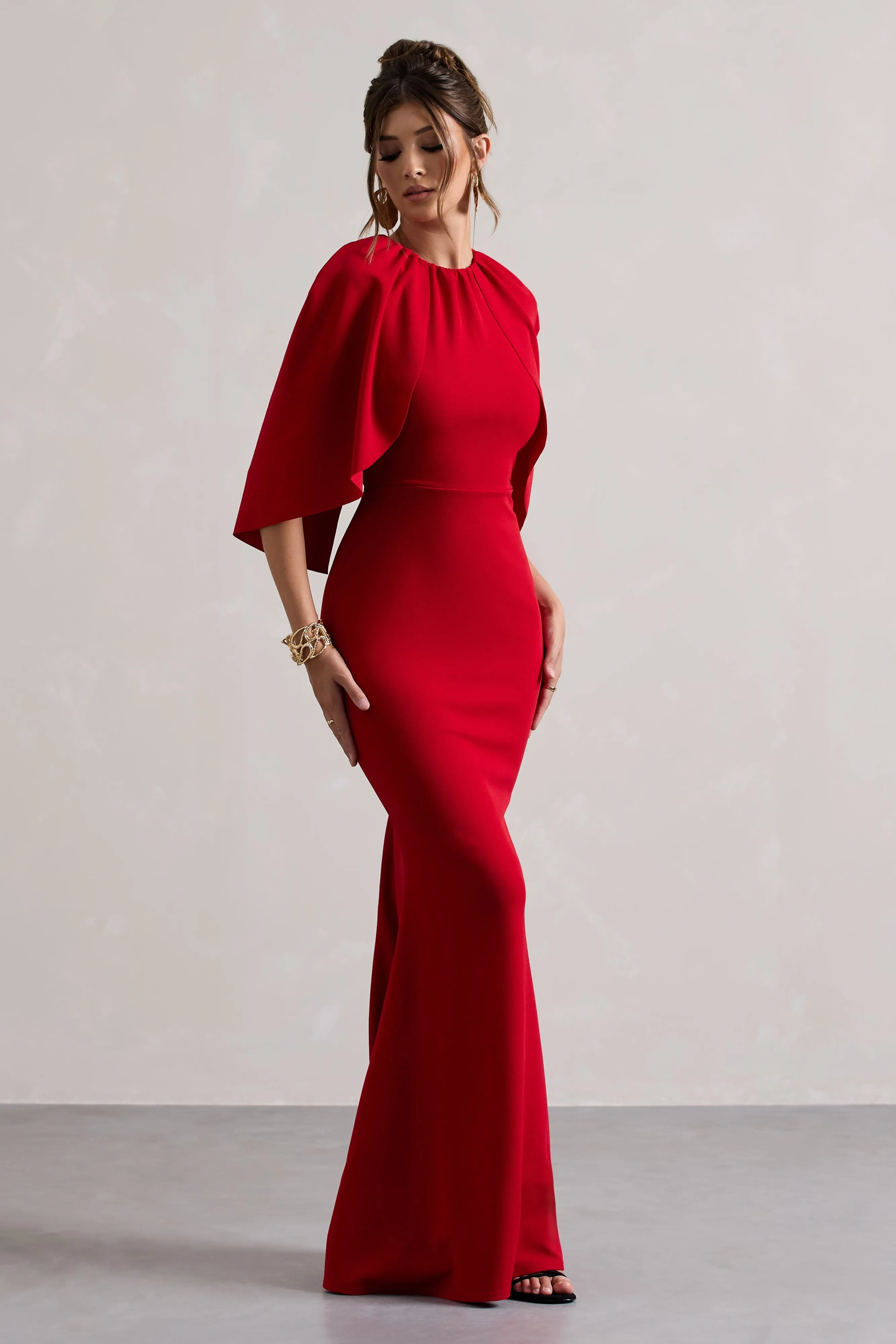 Kianne | Red Draped Short-Sleeve Maxi Dress sold by Club L London product image thumbnail 4