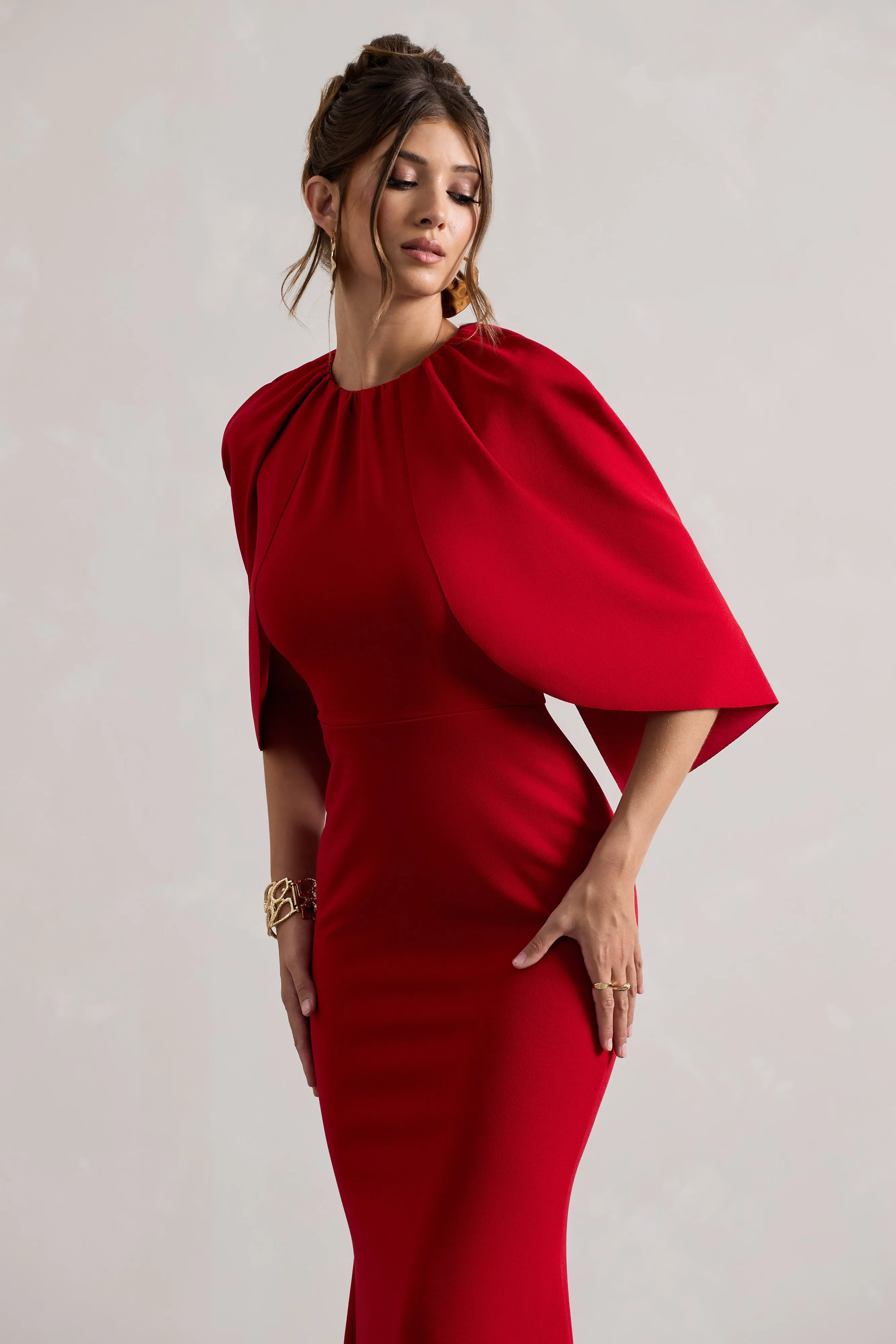 Kianne | Red Draped Short-Sleeve Maxi Dress sold by Club L London product image thumbnail 3