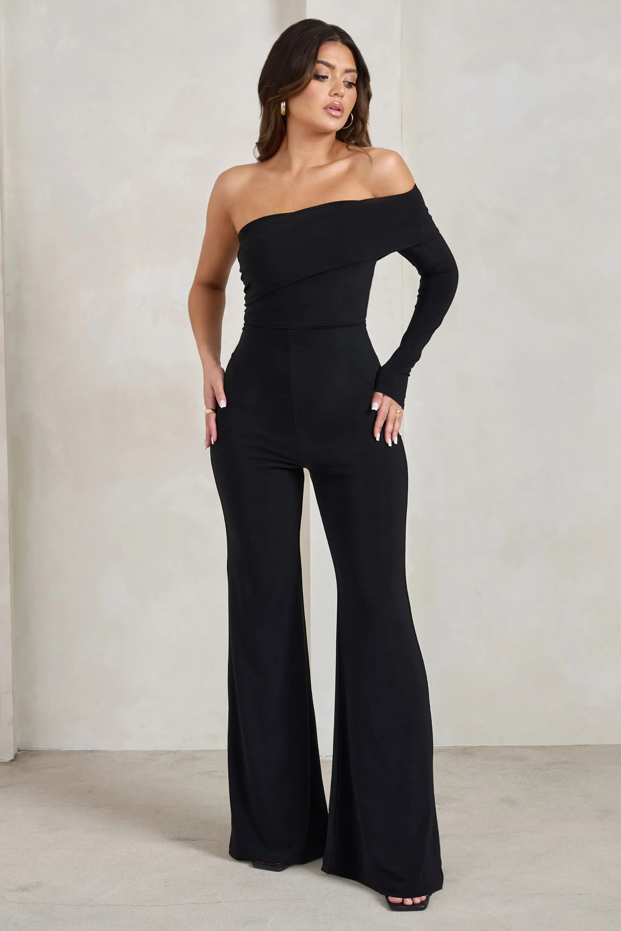 Margie | Black One Sleeve Bardot Jumpsuit sold by Club L London product image thumbnail 3