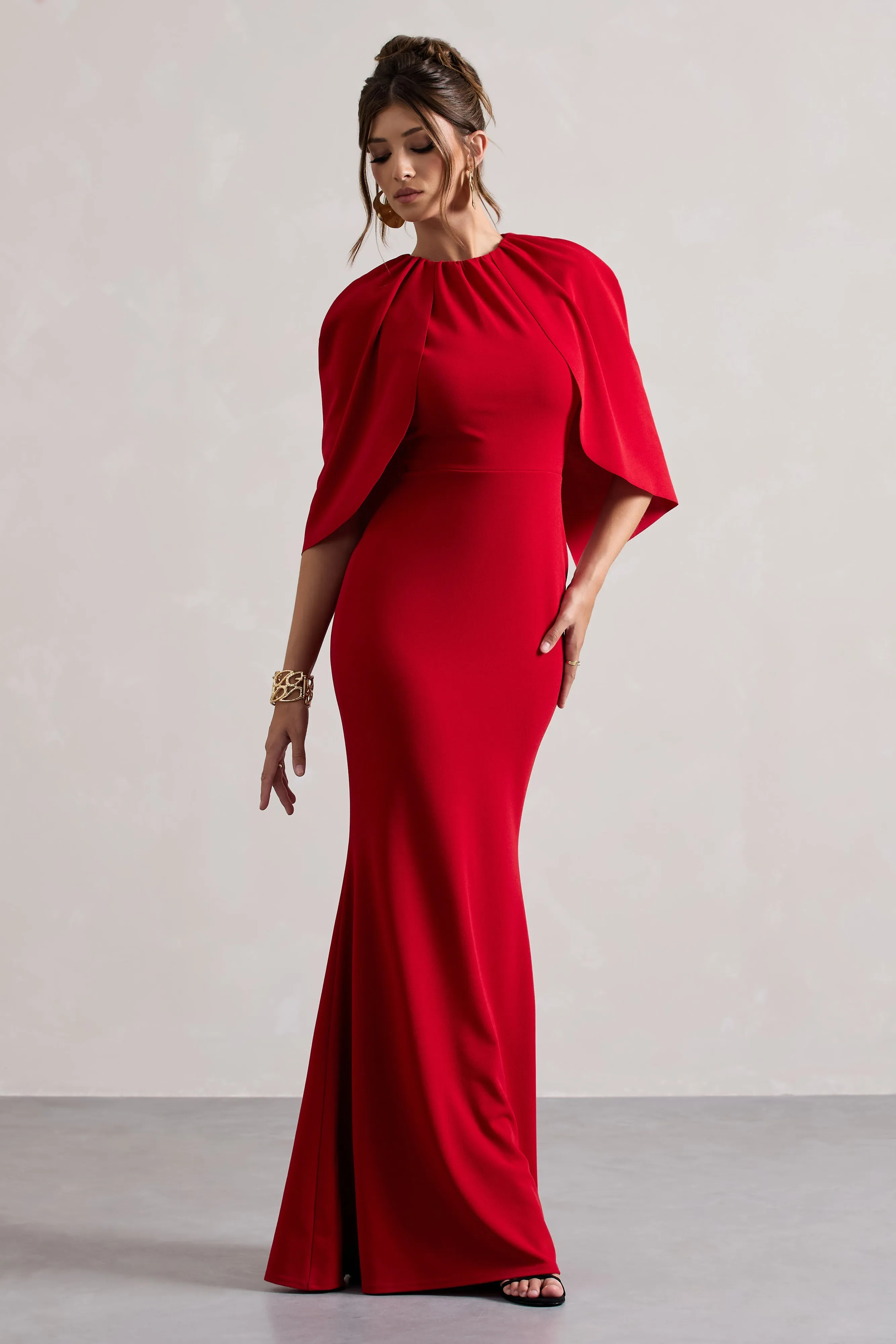 Kianne | Red Draped Short-Sleeve Maxi Dress sold by Club L London product image thumbnail 5