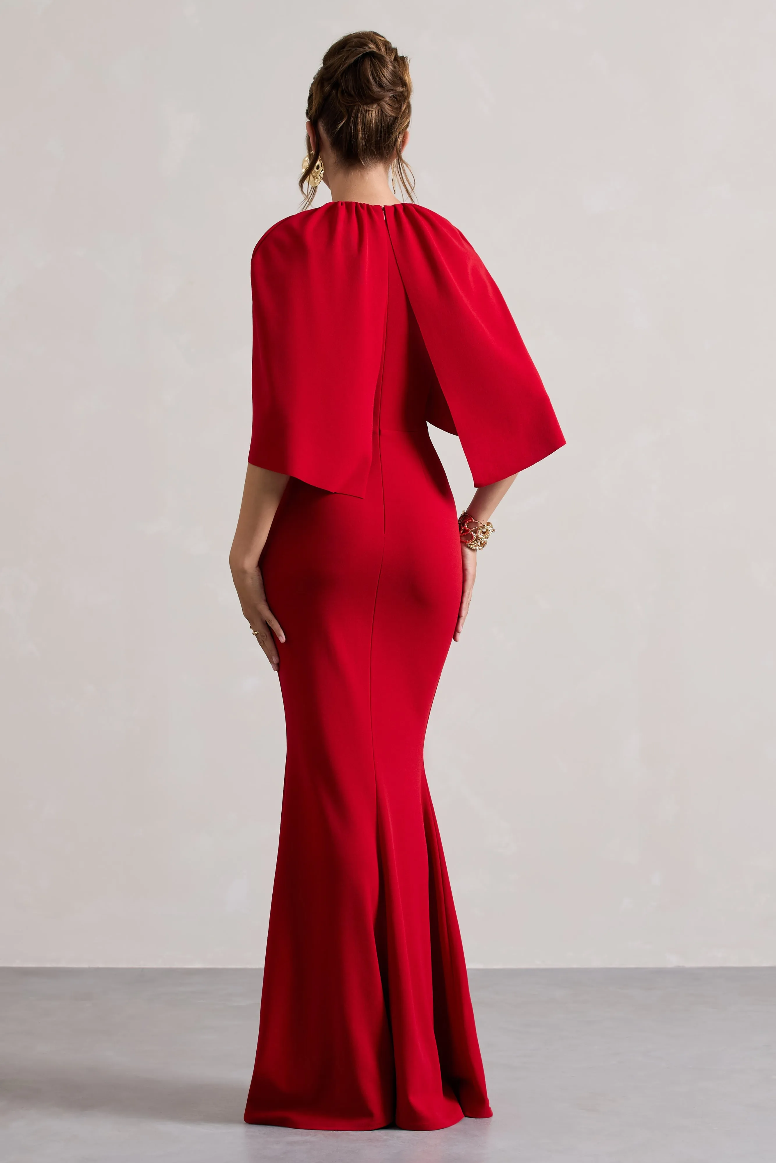Kianne | Red Draped Short-Sleeve Maxi Dress sold by Club L London product image thumbnail 2