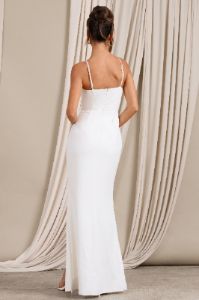 Buttercup | White Strappy Floral Split Maxi Dress sold by Club L London