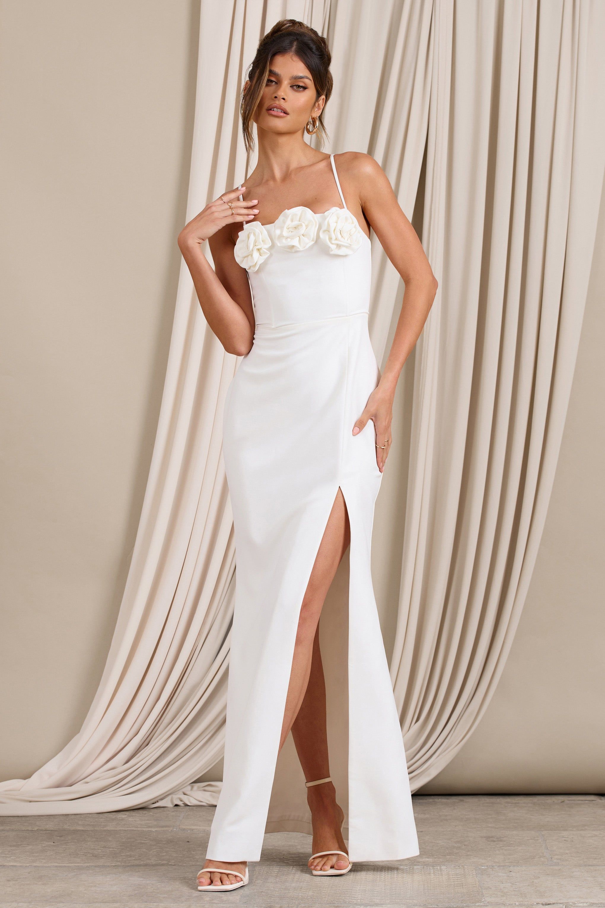 Buttercup | White Strappy Floral Split Maxi Dress sold by Club L London product image thumbnail 5