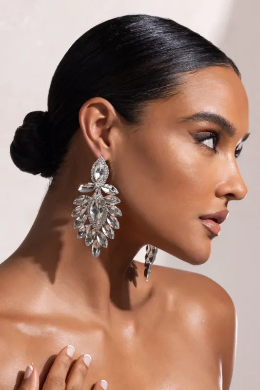 Vallea | Silver Crystal Teardrop Drop Earrings sold by Club L London