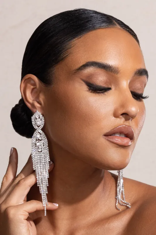 Pia | Silver Diamante Tassel Drop Earrings sold by Club L London