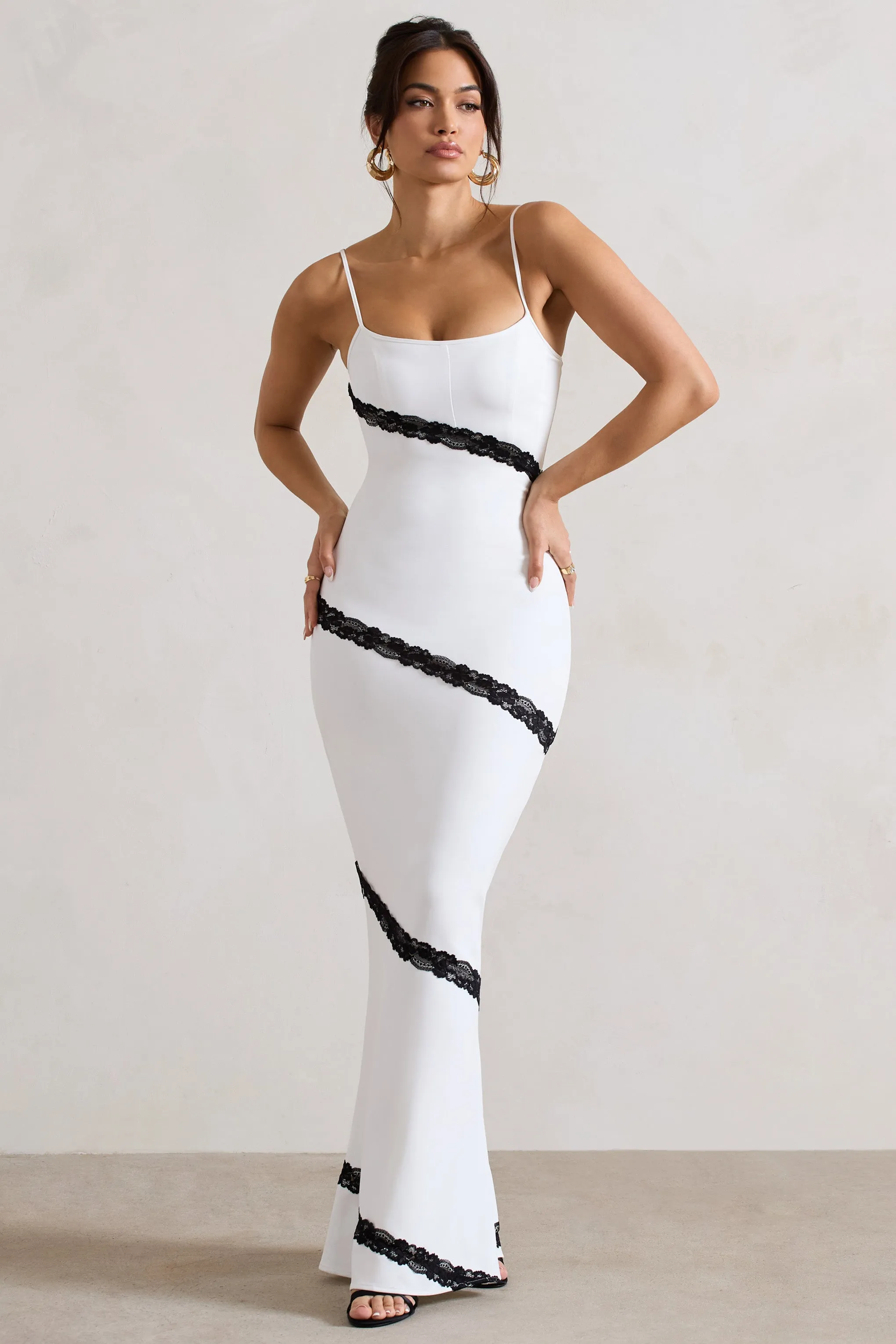 Elizabeth | White & Black Strappy Lace-Trimmed Maxi Dress sold by Club L London product image thumbnail 4