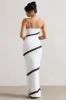 Elizabeth | White & Black Strappy Lace-Trimmed Maxi Dress sold by Club L London