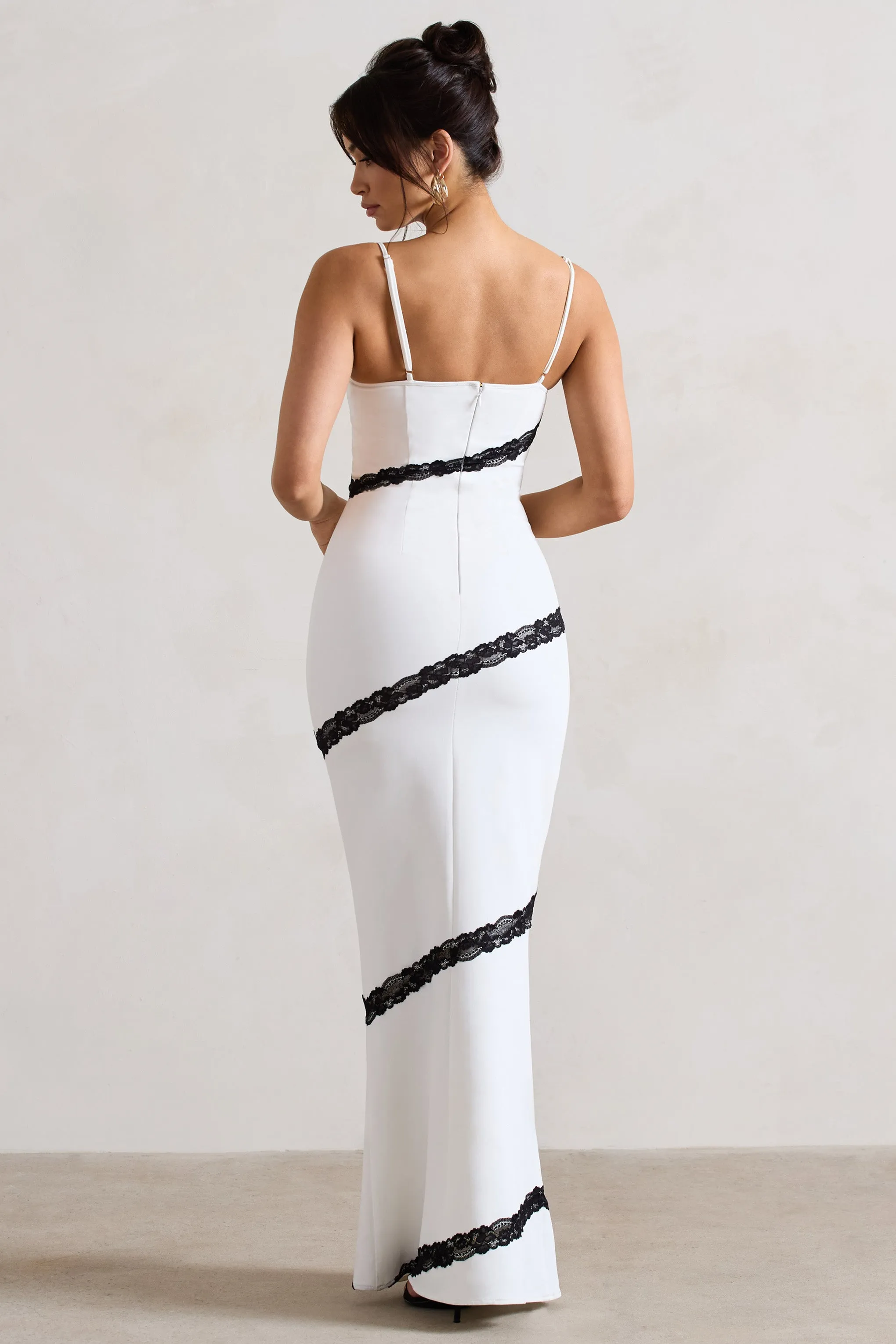Elizabeth | White & Black Strappy Lace-Trimmed Maxi Dress sold by Club L London product image thumbnail 2