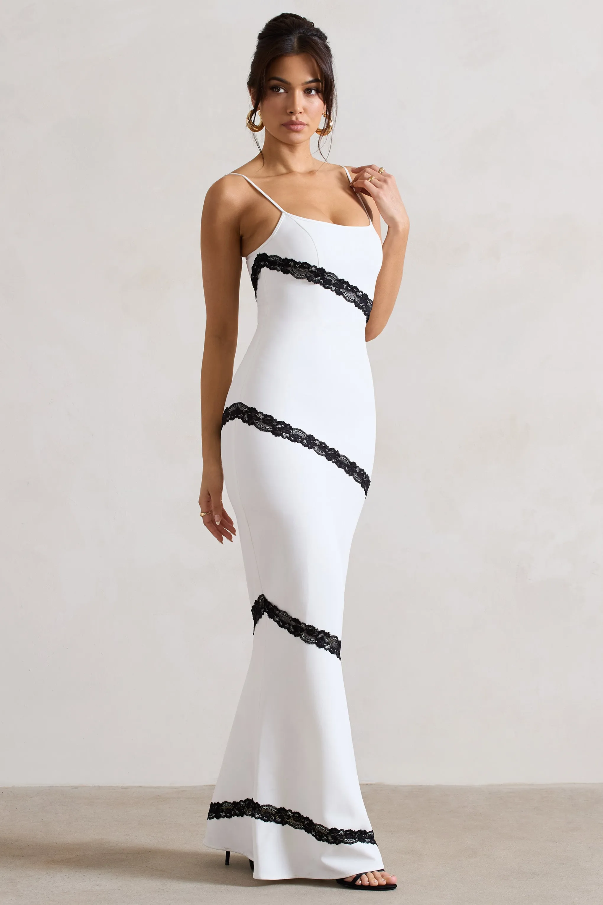 Elizabeth | White & Black Strappy Lace-Trimmed Maxi Dress sold by Club L London product image thumbnail 5