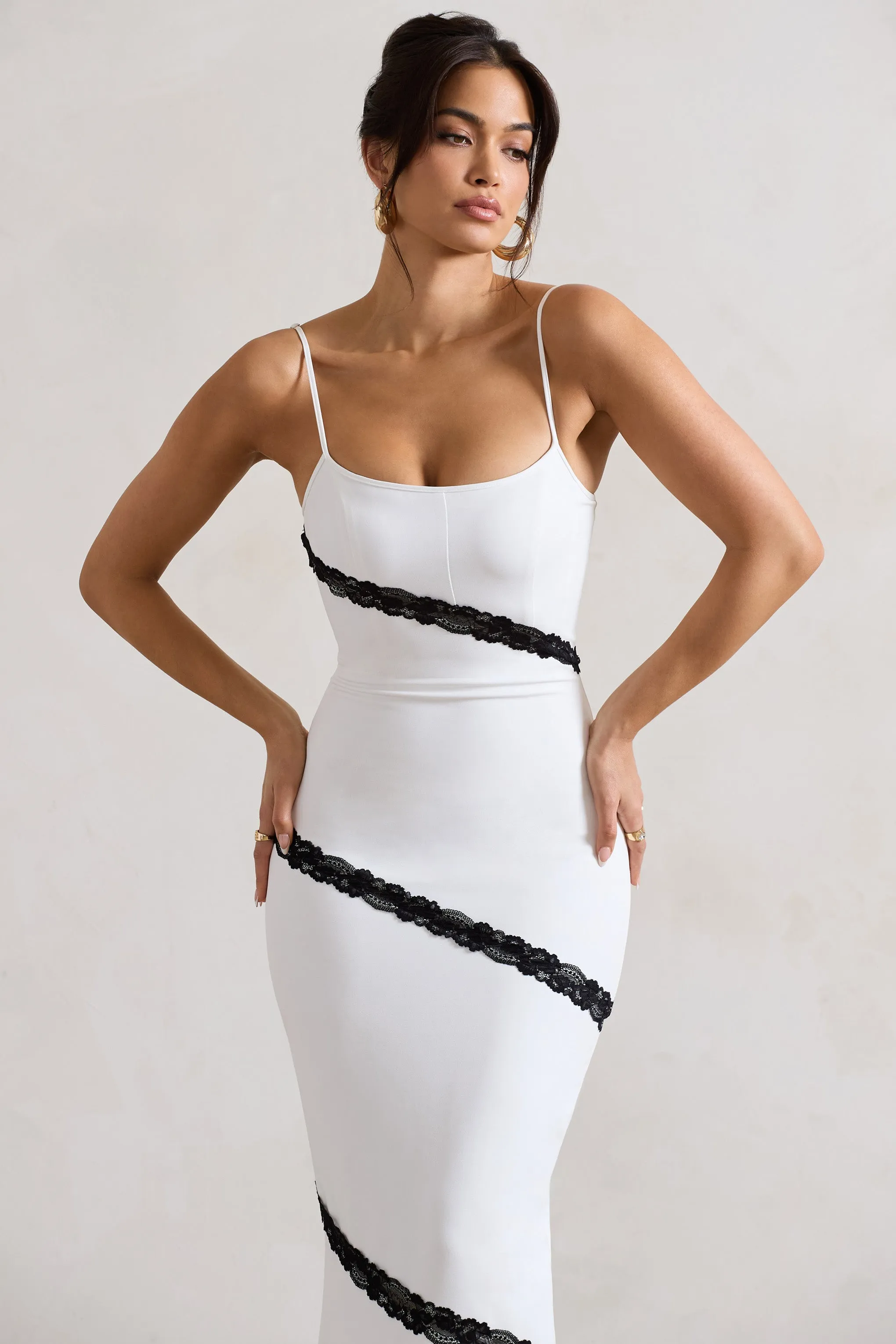 Elizabeth | White & Black Strappy Lace-Trimmed Maxi Dress sold by Club L London product image thumbnail 3