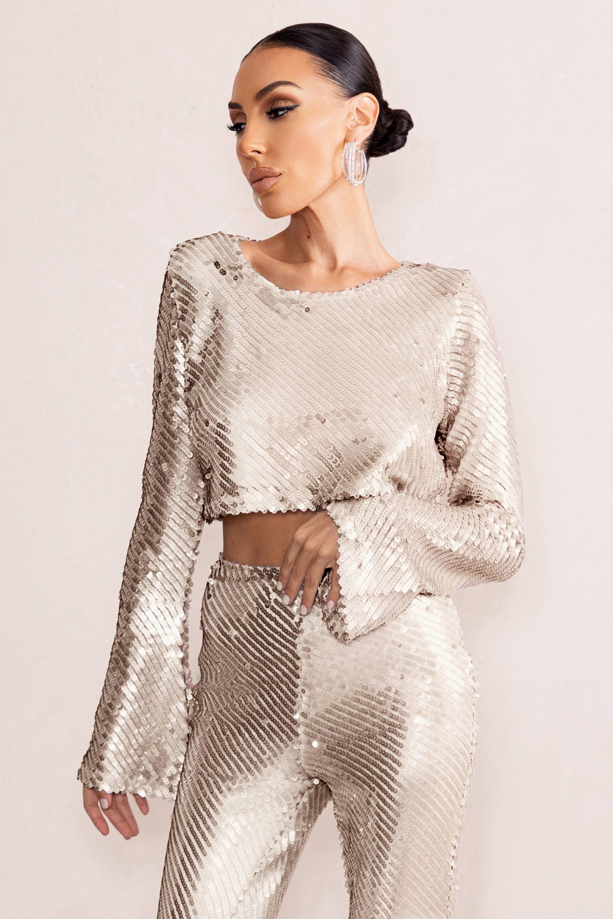 Aperitif | Silver Sequin Top With Keyhole Fastening sold by Club L London product image thumbnail 4