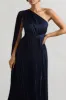 My Vision | Navy Plisse Asymmetric Split Maxi Dress With Cape Sleeve sold by Club L London