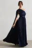 My Vision | Navy Plisse Asymmetric Split Maxi Dress With Cape Sleeve sold by Club L London