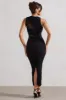 Born With It | Black Sleeveless High-Neck Draped Maxi Dress With Mesh Inserts sold by Club L London
