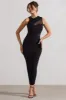 Born With It | Black Sleeveless High-Neck Draped Maxi Dress With Mesh Inserts sold by Club L London