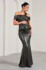 Captivating | Silver Metallic Strappy Asymmetric Cut-Out Maternity Maxi Dress sold by Club L London