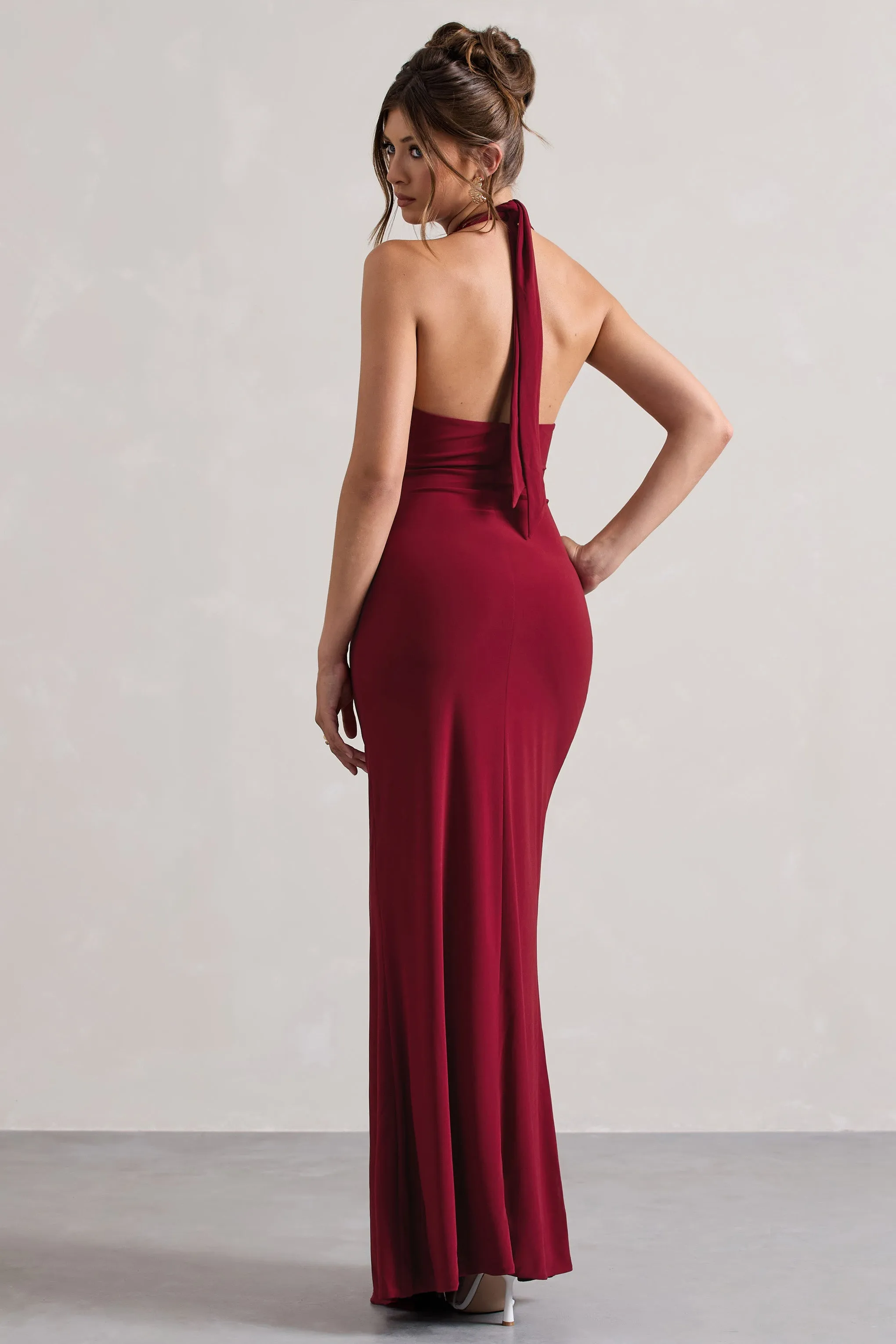 Payton | Berry Ruched Halter-Neck Maxi Dress sold by Club L London product image thumbnail 2