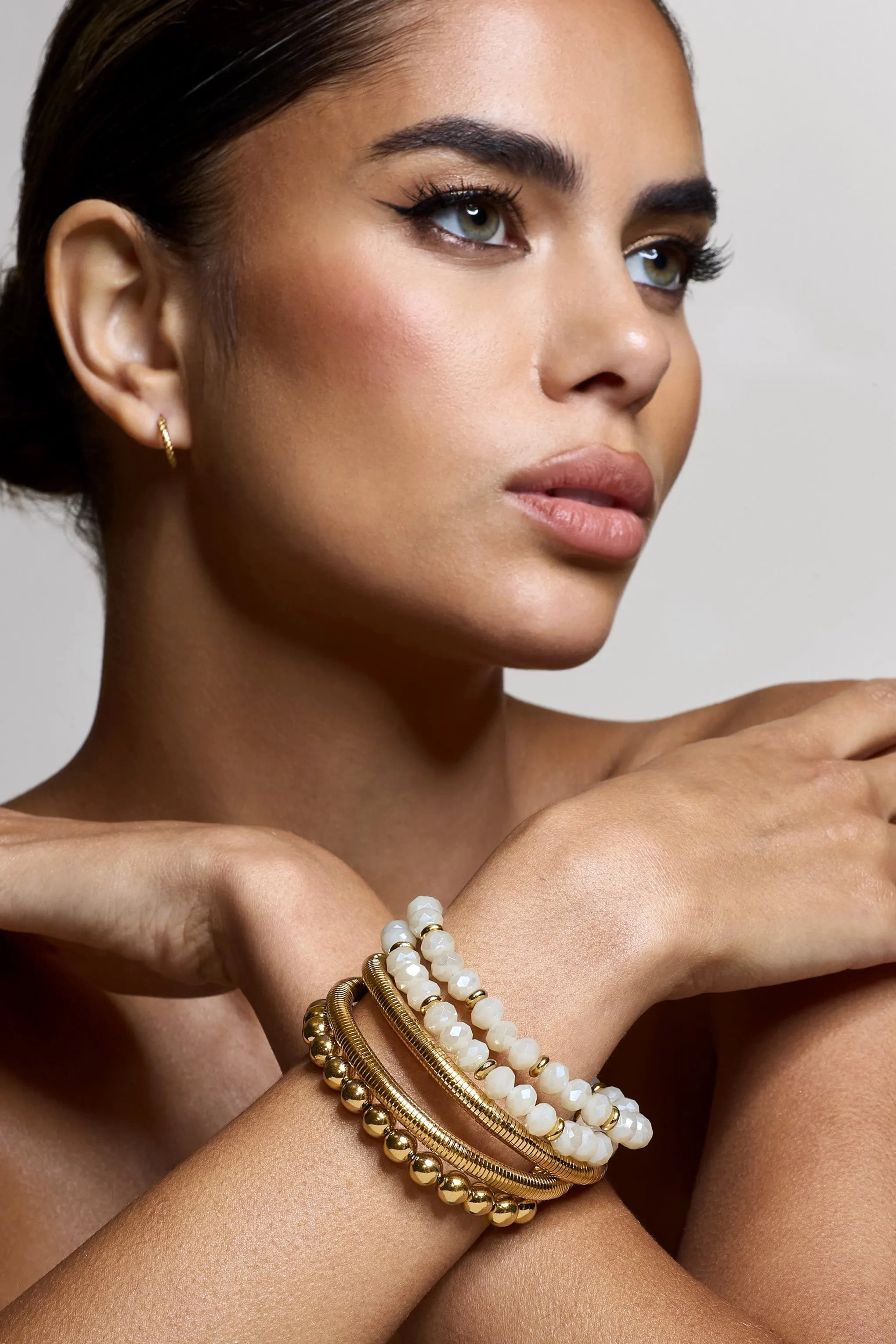 The Sum Of Us | Gold Beaded Bracelet Stack sold by Club L London product image thumbnail 5