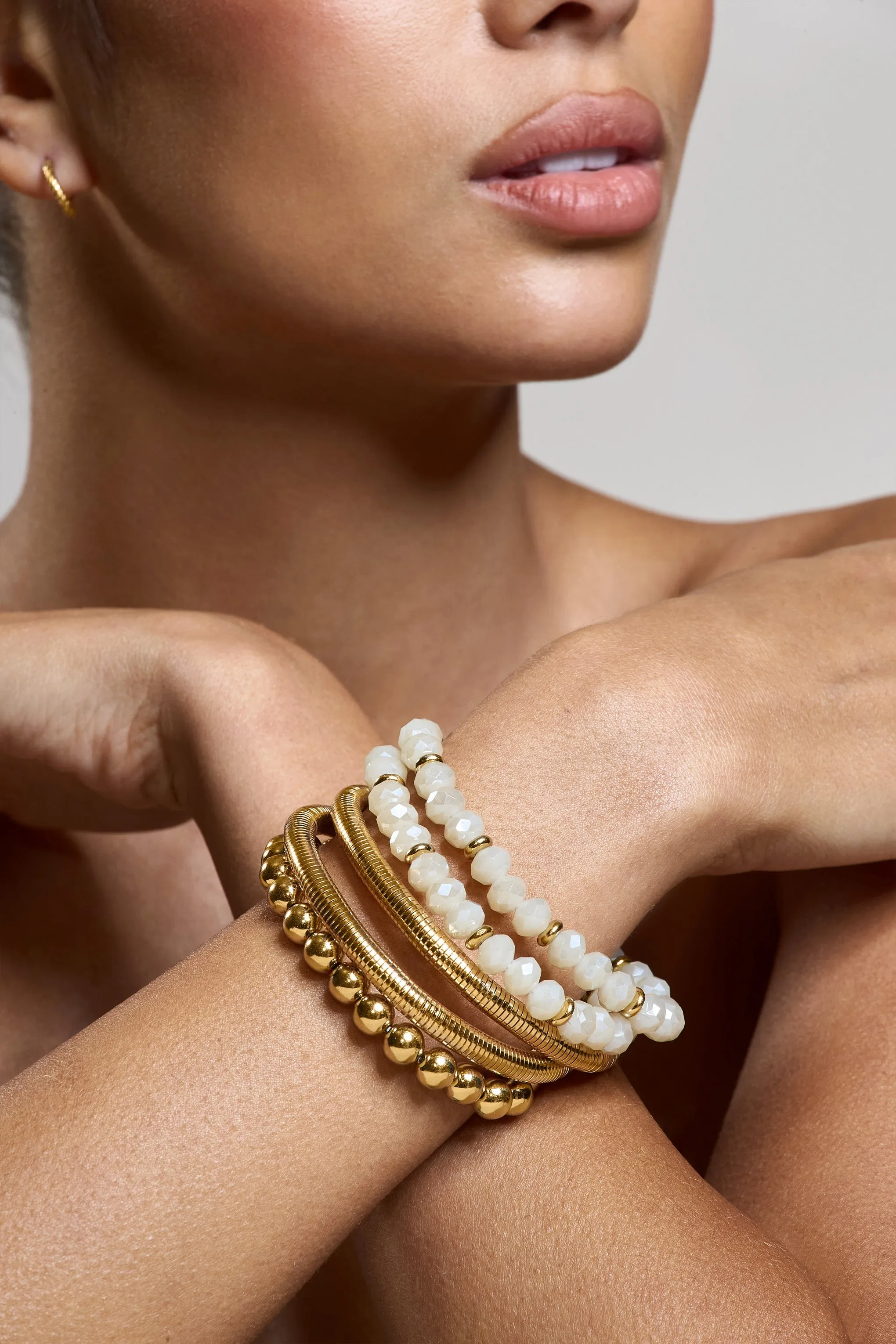 The Sum Of Us | Gold Beaded Bracelet Stack sold by Club L London product image thumbnail 2