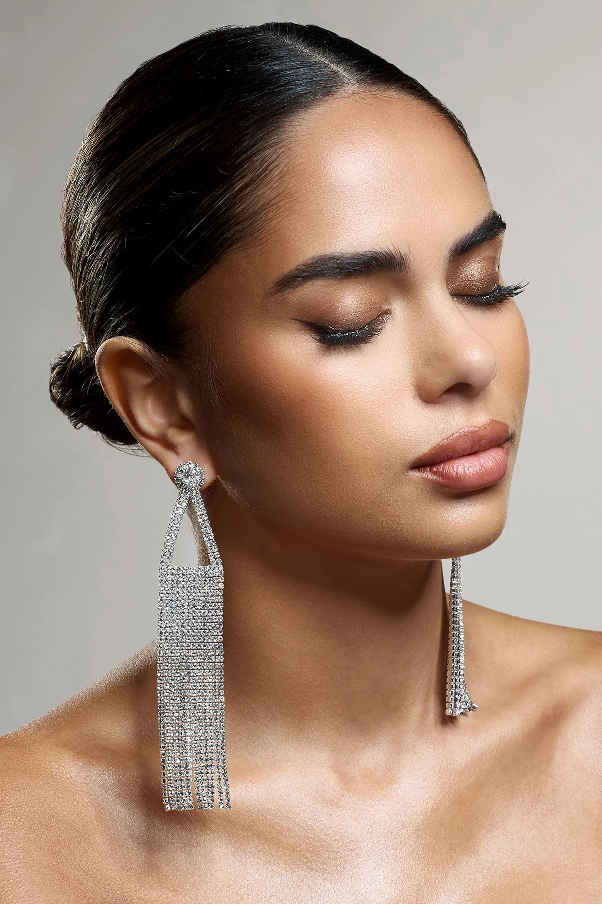 Balance | Silver Diamante Statement Tassel Earrings sold by Club L London product image thumbnail 2