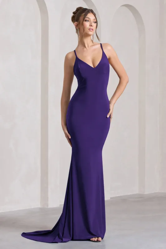 Lucky Number | Purple Cross Back Fishtail Maxi Dress sold by Club L London