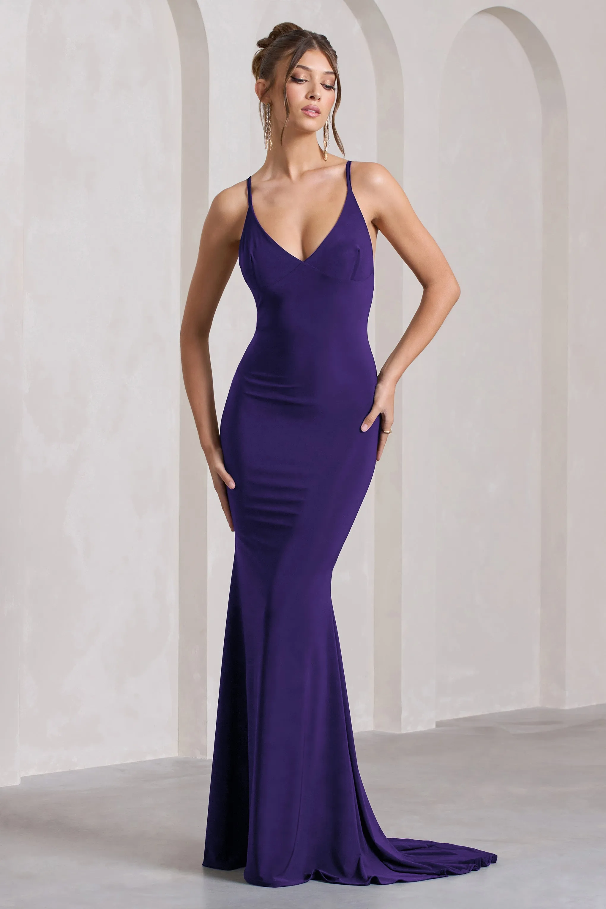 Lucky Number | Purple Cross Back Fishtail Maxi Dress sold by Club L London product image thumbnail 4
