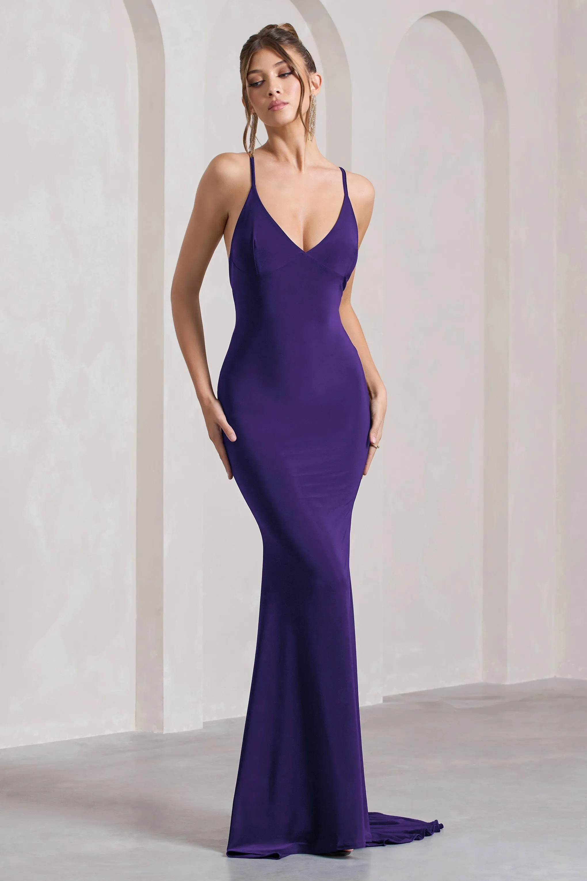 Lucky Number | Purple Cross Back Fishtail Maxi Dress sold by Club L London product image thumbnail 5