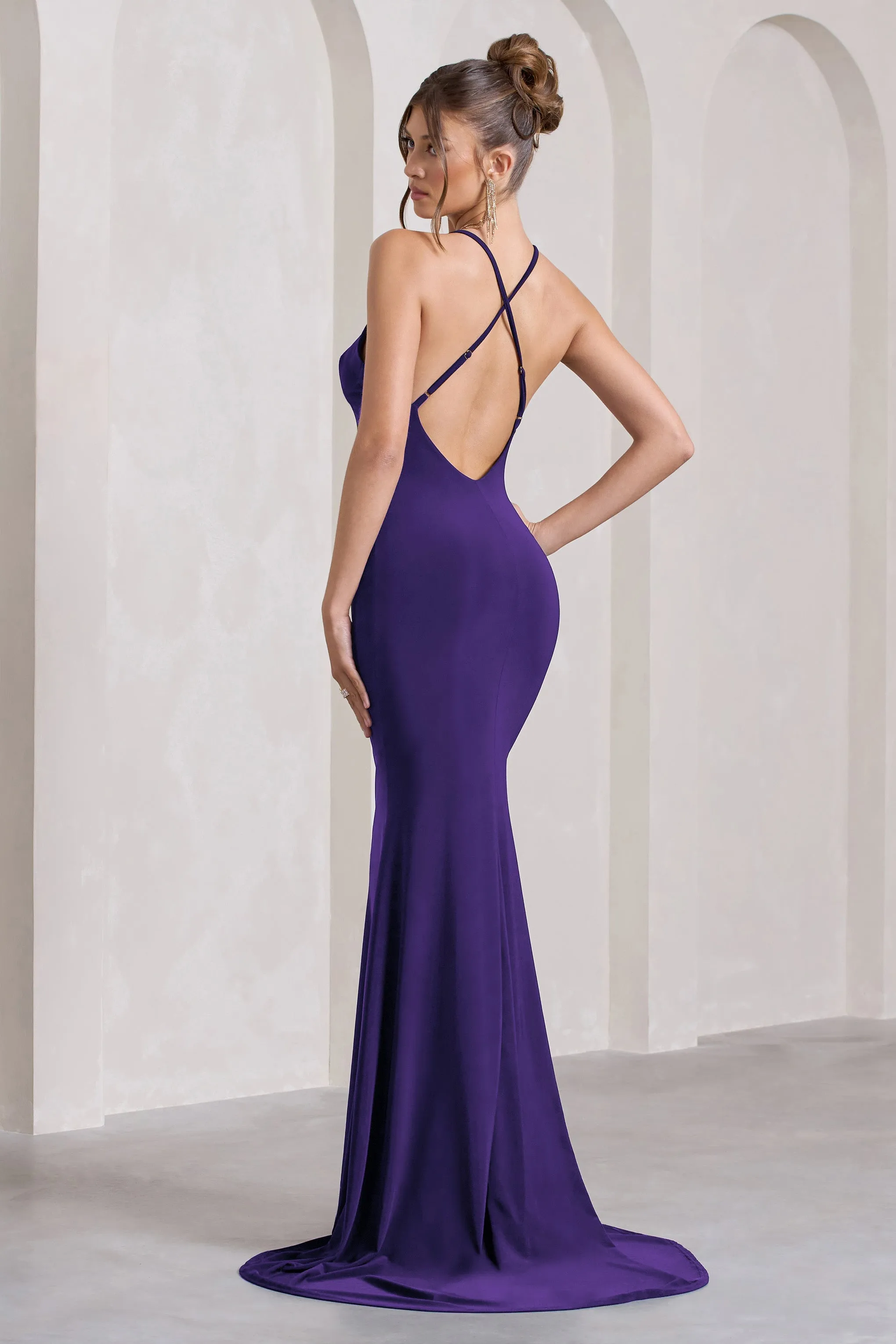 Lucky Number | Purple Cross Back Fishtail Maxi Dress sold by Club L London product image thumbnail 2