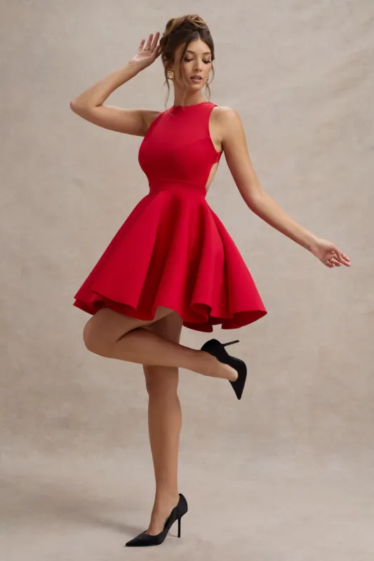 Waverly | Red Racer-Neck Sleeveless Skater Mini Dress sold by Club L London