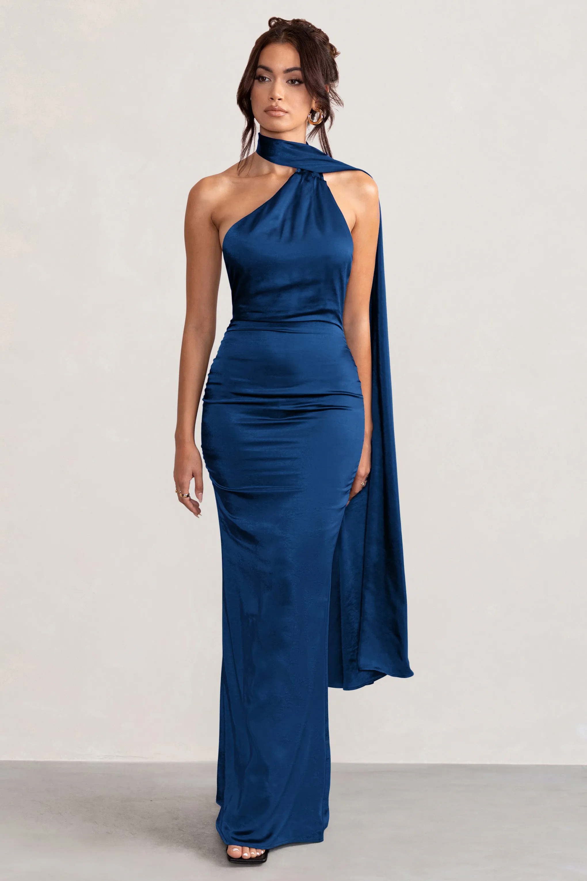 Mademoiselle | Navy Asymmetric Scarf Neck Backless Maxi Dress sold by Club L London product image thumbnail 5