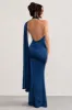 Mademoiselle | Navy Asymmetric Scarf Neck Backless Maxi Dress sold by Club L London