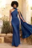 Mademoiselle | Navy Asymmetric Scarf Neck Backless Maxi Dress sold by Club L London