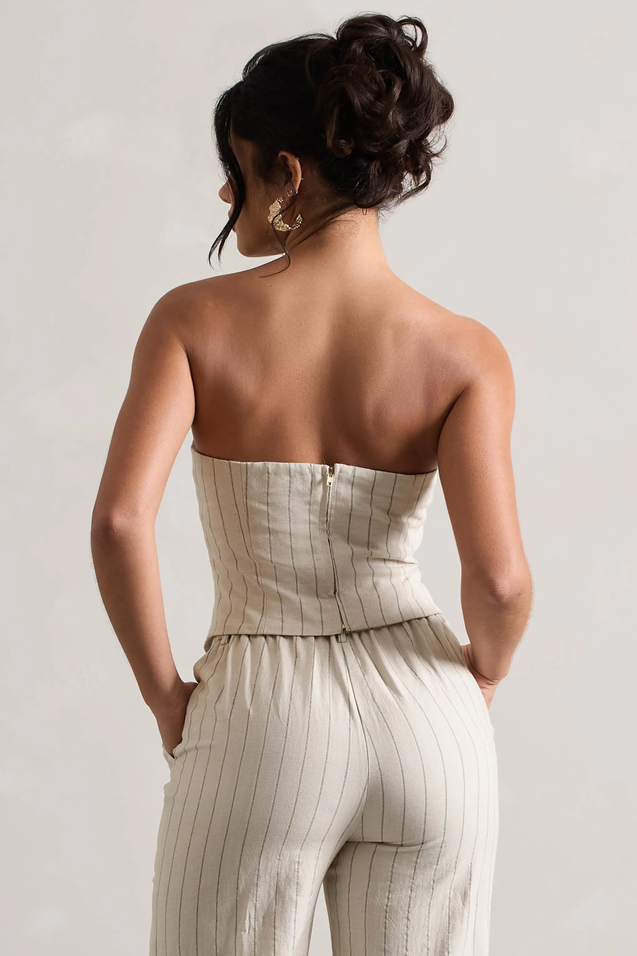 On Time | Beige Pinstripe Tailored Bandeau Top sold by Club L London product image thumbnail 3