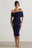 Alyssa | Navy Bardot Bow Detail Midi Dress sold by Club L London