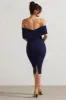 Alyssa | Navy Bardot Bow Detail Midi Dress sold by Club L London
