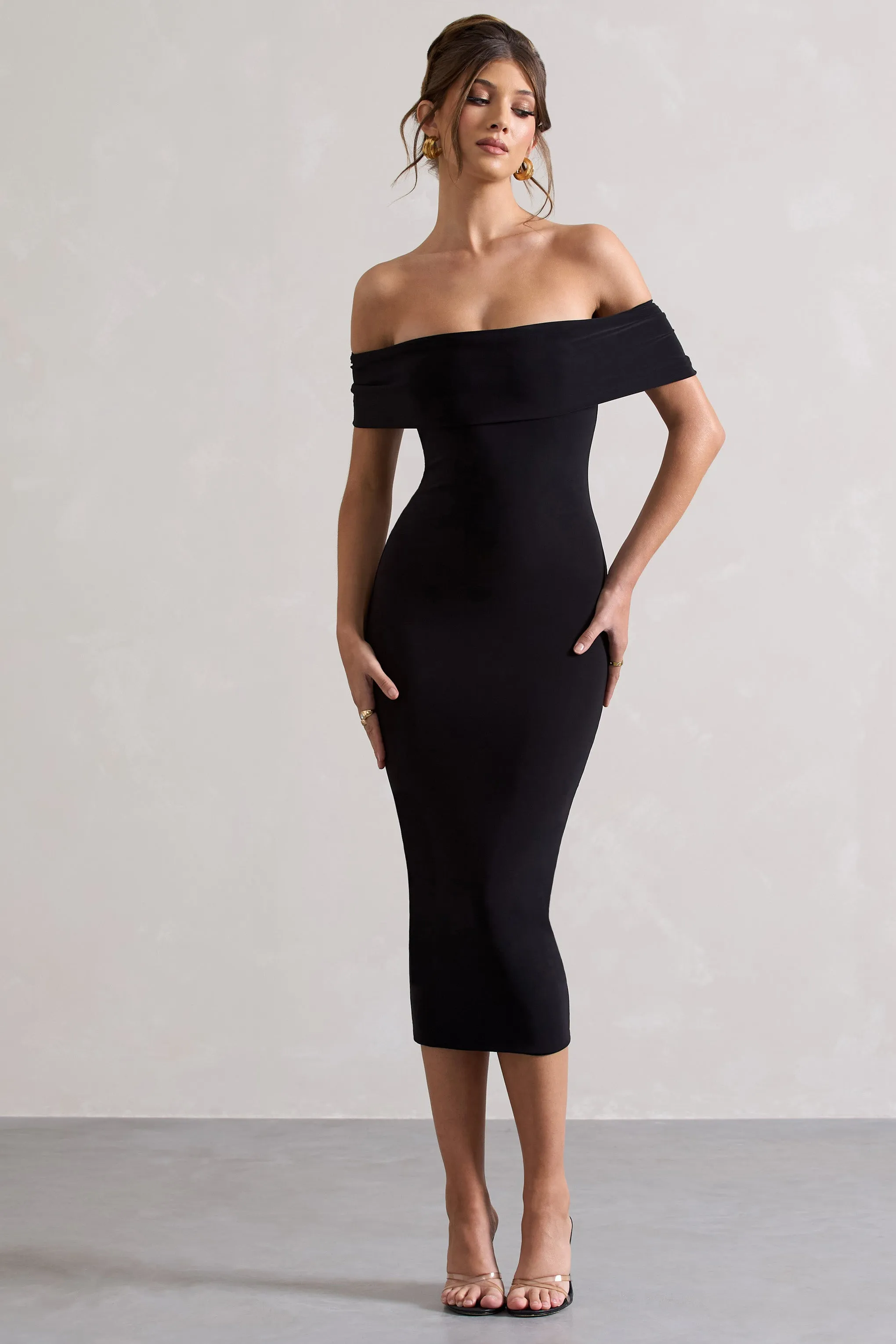 Averie | Black Bodycon Bardot Midi Dress sold by Club L London product image thumbnail 4