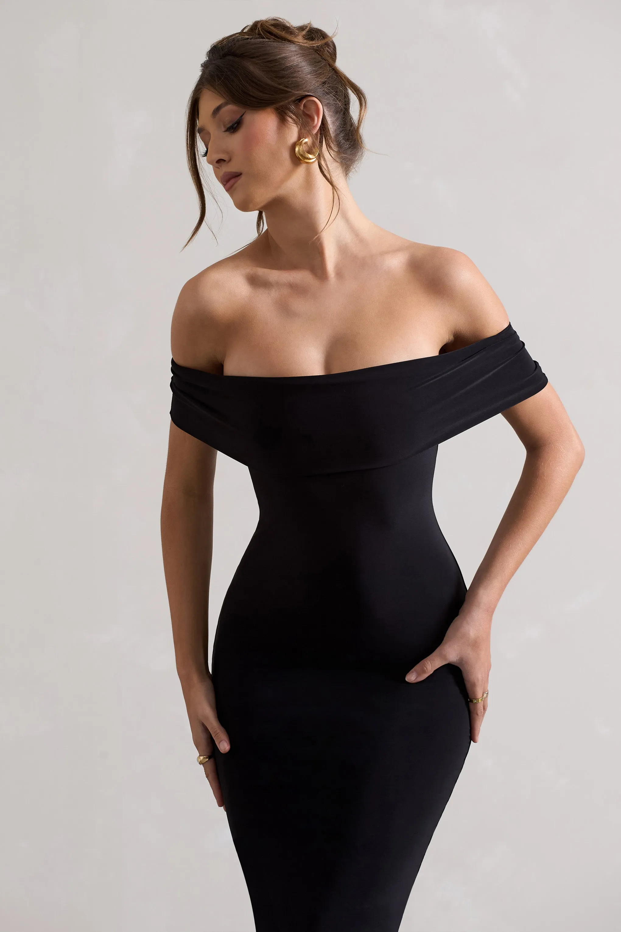 Averie | Black Bodycon Bardot Midi Dress sold by Club L London product image thumbnail 3