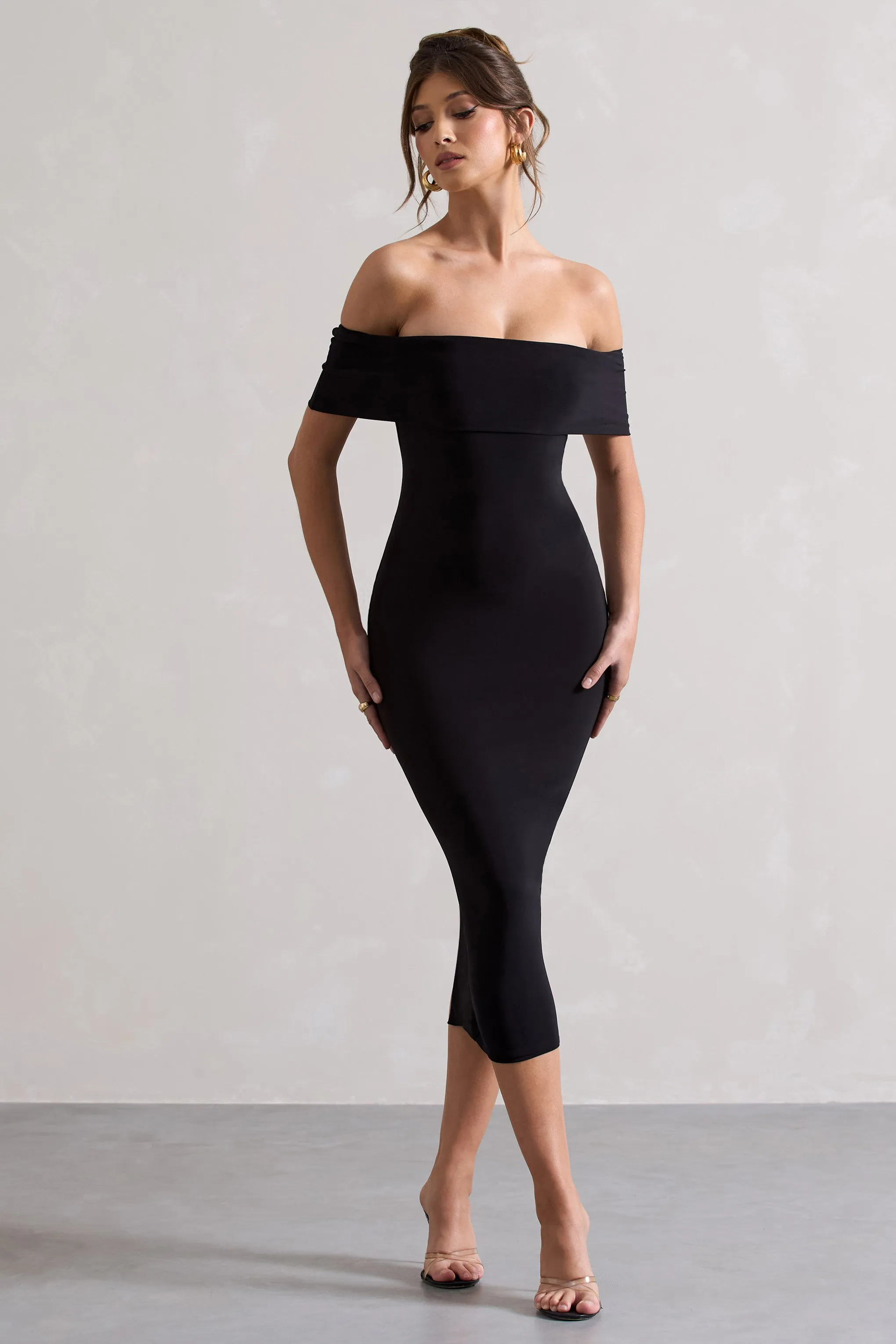Averie | Black Bodycon Bardot Midi Dress sold by Club L London product image thumbnail 5