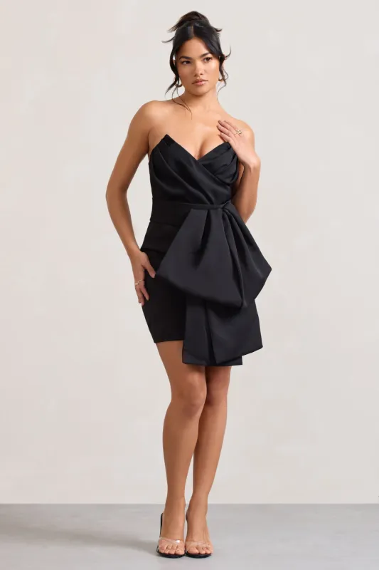 Winner | Black Bandeau Mini Dress With Oversized Bow sold by Club L London