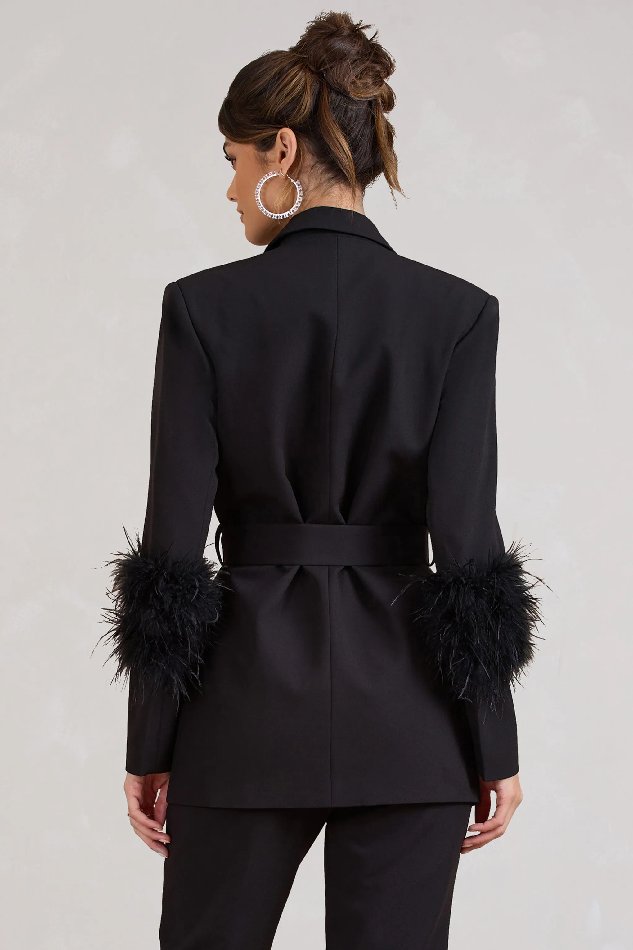 Just Like That | Black Belted Blazer With Feather Detail sold by Club L London product image thumbnail 2