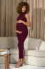 Anika | Burgundy High-Neck Sleeveless Split Maternity Maxi Dress sold by Club L London