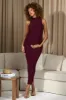 Anika | Burgundy High-Neck Sleeveless Split Maternity Maxi Dress sold by Club L London
