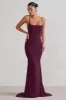 Adele | Plum Backless Ruched Fishtail Cami Maxi Dress sold by Club L London