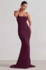 Adele | Plum Backless Ruched Fishtail Cami Maxi Dress sold by Club L London